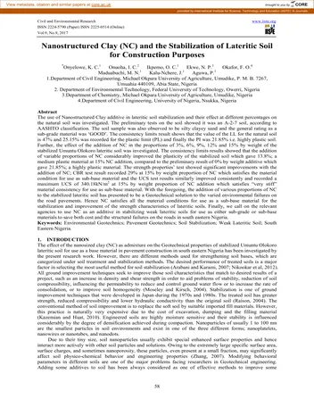 Más sobre Arcilla Nanostructurada (NC) y la Estabilización del Suelo Laterítico